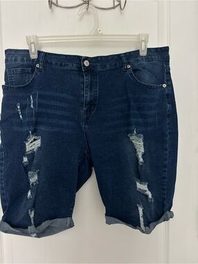 Dark Blue Distressed Denim Jean Shorts